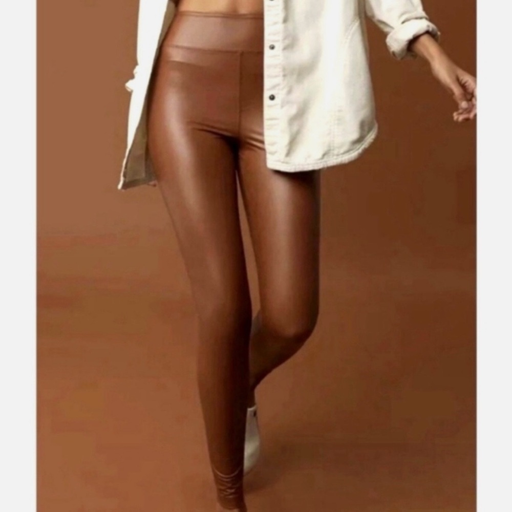 Aerie Offline Real Lux Brown Faux Leather Leggings New With Tags